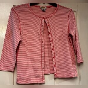 Talbots Pink and White Striped Sweater Cardigan